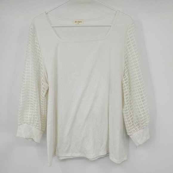 Free Kisses Plus Boho Square Neck White Cutout 3/4 Sleeve Blouse Shirt Top 2X - Picture 1 of 10